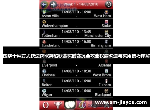 围绕十种方式快速获取英超联赛实时赛况全攻略权威渠道与实用技巧详解 围绕十种方式快速获取英超联赛实时赛况全攻略权威渠道与实用技巧详解
