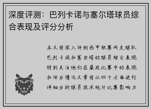 深度评测：巴列卡诺与塞尔塔球员综合表现及评分分析