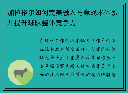 加拉格尔如何完美融入马竞战术体系并提升球队整体竞争力